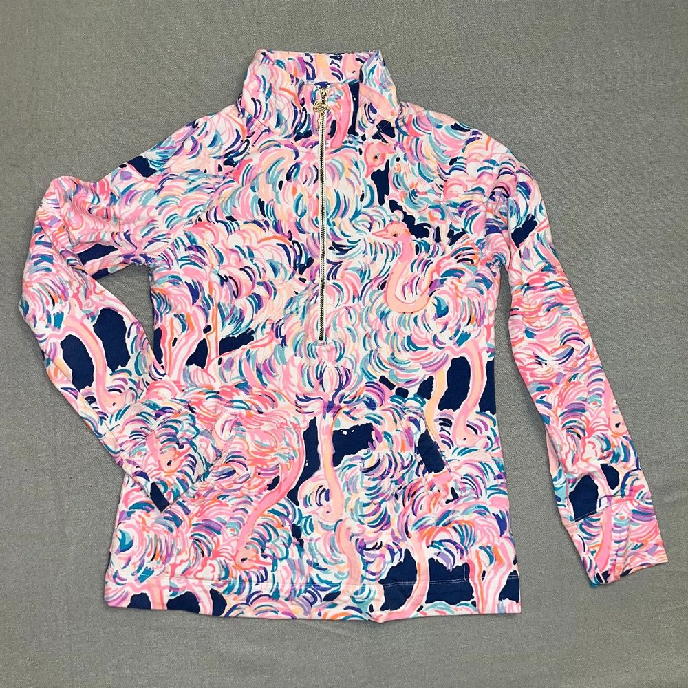 Lilly Pulitzer Half Zip Sweatshirt Flamingo Print XS